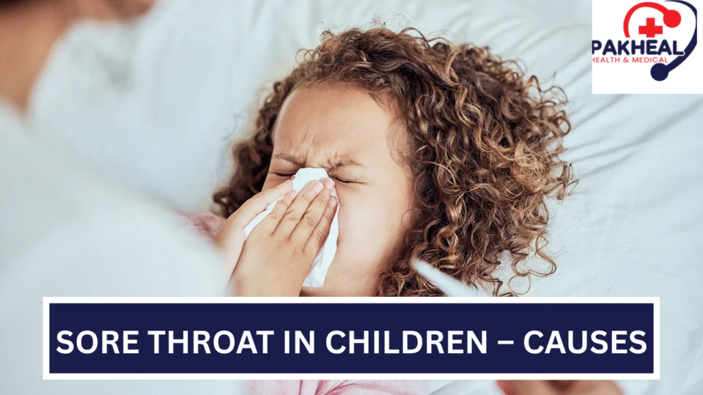 An image of sore throat in children—causes