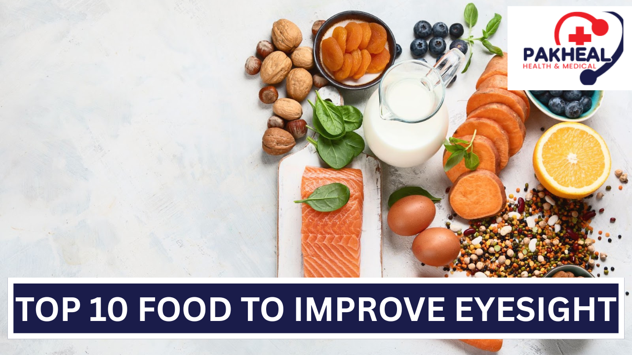 An image of beneficial foods and tips to improve eyesight